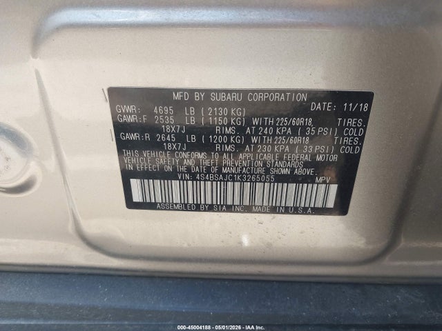Продаж на аукціоні авто 2019 Subaru Outback 2.5i Limited, vin: 4S4BSAJC1K3265055, номер лоту: 45004188