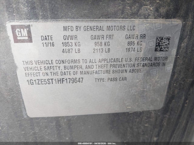 2017 Chevrolet Malibu 1lt მანქანა იყიდება აუქციონზე, vin: 1G1ZE5ST1HF179647, აუქციონის ნომერი: 45004191