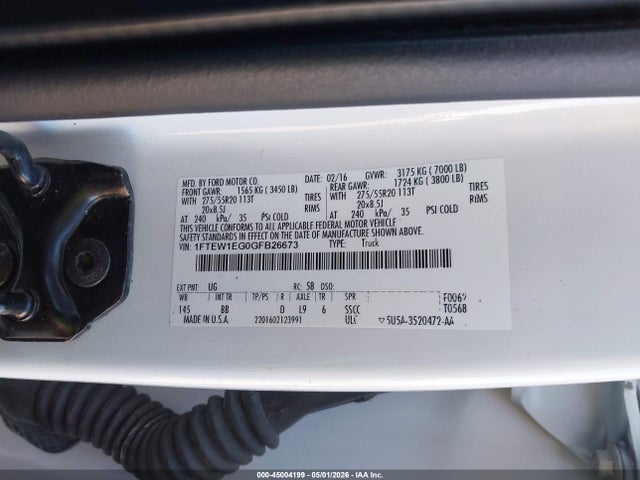 Aukcja sprzedaży 2016 Ford F-150 Platinum, vin: 1FTEW1EG0GFB26673, numer aukcji: 45004199