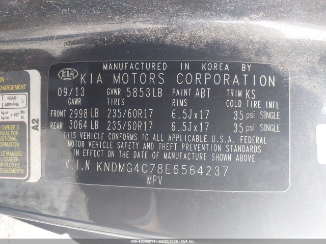 Продаж на аукціоні авто 2014 Kia Sedona Lx, vin: KNDMG4C78E6564237, номер лоту: 45004211