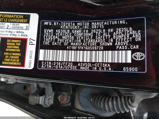 Aukcja sprzedaży 2016 Toyota Camry Se, vin: 4T1BF1FK1GU509728, numer aukcji: 45004216