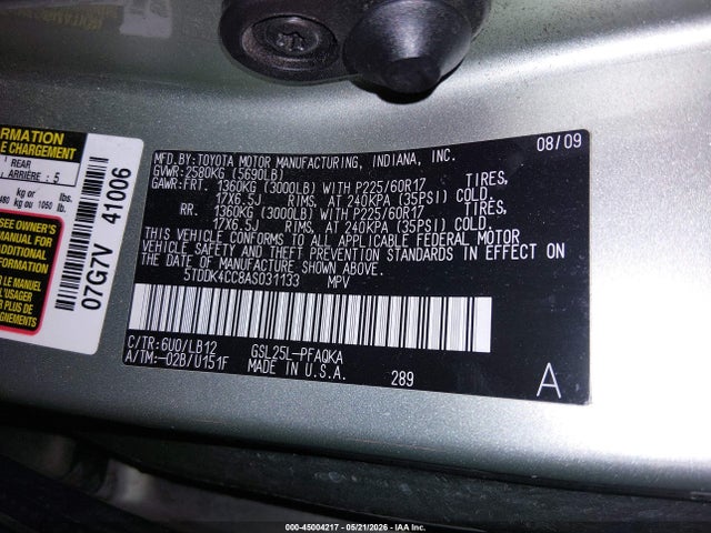 Продажа на аукционе авто 2010 Toyota Sienna Limited/xle, vin: 5TDDK4CC8AS031133, номер лота: 45004217