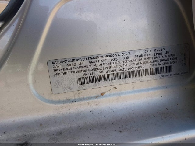 Aukcja sprzedaży 2011 Volkswagen Jetta Sportwagen 2.0l Tdi, vin: 3VWPL8AJ3BM604912, numer aukcji: 45004251