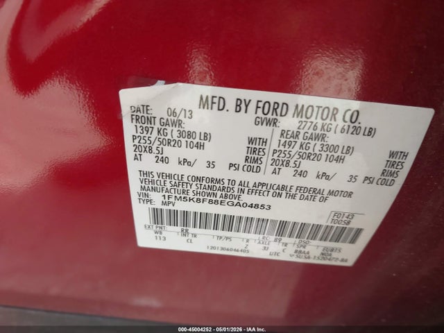 2014 Ford Explorer Limited მანქანა იყიდება აუქციონზე, vin: 1FM5K8F88EGA04853, აუქციონის ნომერი: 45004252