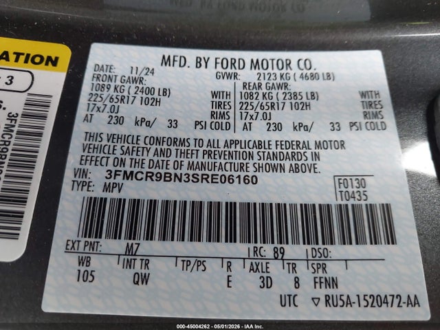 Продаж на аукціоні авто 2025 Ford Bronco Sport Big Bend, vin: 3FMCR9BN3SRE06160, номер лоту: 45004262