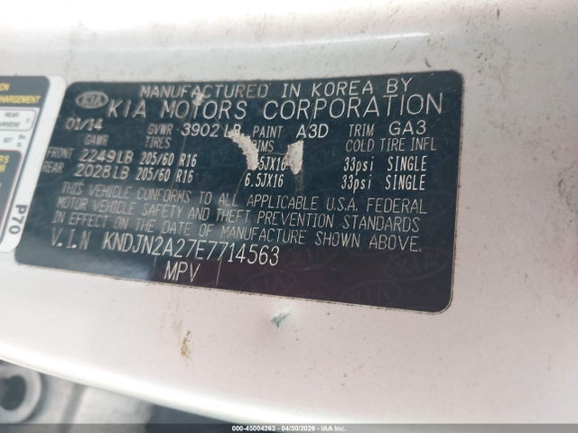 45004263 :رقم المزاد ، KNDJN2A27E7714563 vin ، 2014 Kia Soul مزاد بيع