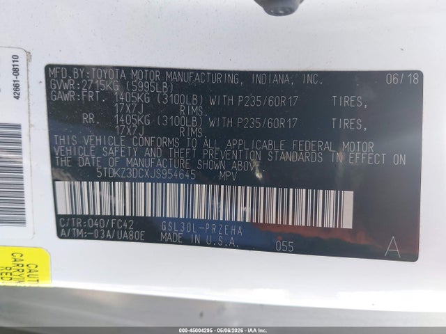 Toyota Sienna Le 8 Passenger 2018 5TDKZ3DCXJS954645 Image 9