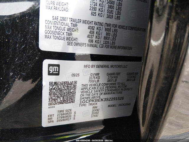 Aukcja sprzedaży 2025 Chevrolet Silverado 1500 4wd  Short Bed Custom, vin: 1GCPKBEK3SZ291526, numer aukcji: 45004298