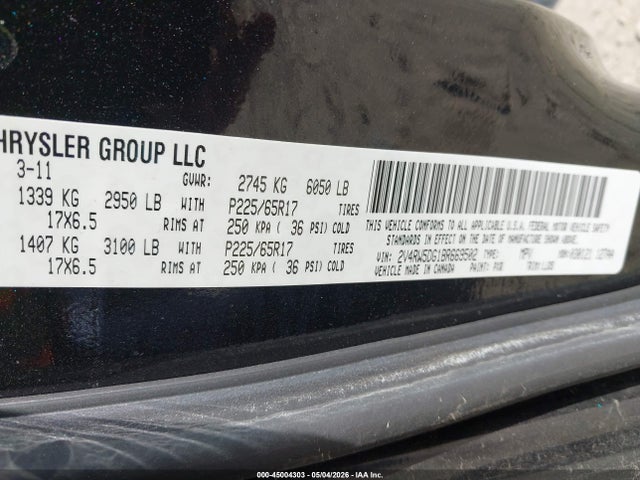 45004303 :رقم المزاد ، 2V4RW5DG1BR669502 vin ، 2011 Volkswagen Routan Sel مزاد بيع