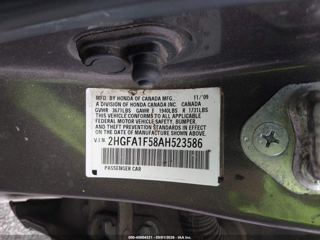 Aukcja sprzedaży 2010 Honda Civic Lx, vin: 2HGFA1F58AH523586, numer aukcji: 45004321