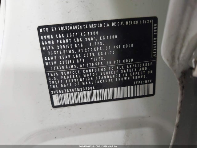 Продажа на аукционе авто 2024 Volkswagen Tiguan 2.0t Wolfsburg Edition, vin: 3VV5B7AX6RM232084, номер лота: 45004333