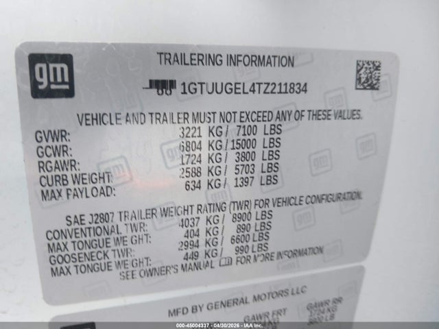 Aukcja sprzedaży 2026 Gmc Sierra 1500 , Short Bed, Denali, 4wd, vin: 1GTUUGEL4TZ211834, numer aukcji: 45004337