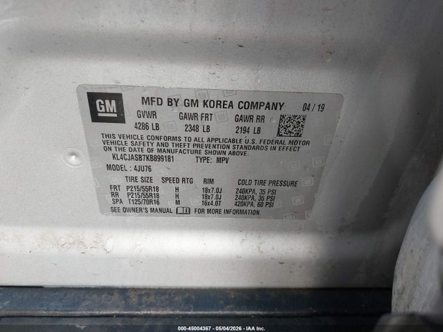 Aukcja sprzedaży 2019 Buick Encore Fwd Preferred, vin: KL4CJASB7KB899181, numer aukcji: 45004367