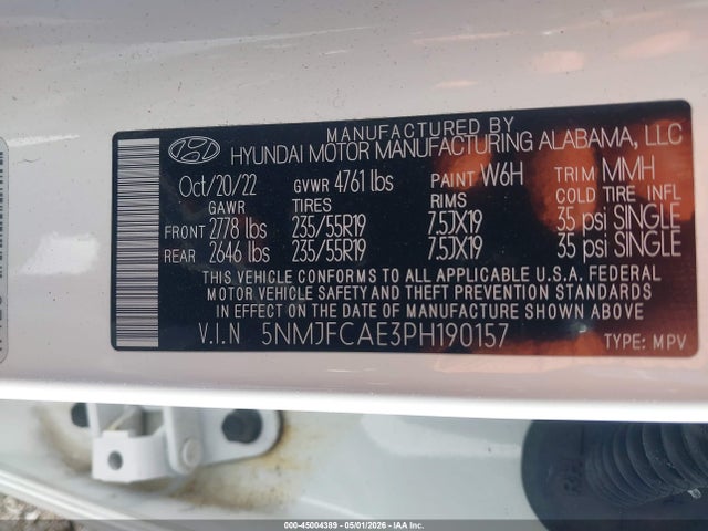 5NMJFCAE3PH190157 Hyundai TUCSON SEL
