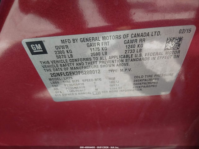 Chevrolet Equinox 2lt 2015 2GNFLGEK3F6288012 Image 9