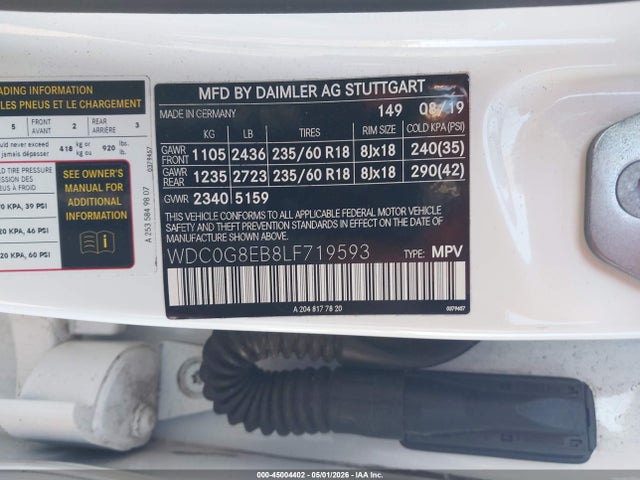 Продажа на аукционе авто 2020 Mercedes-benz Glc 300 4matic, vin: WDC0G8EB8LF719593, номер лота: 45004402