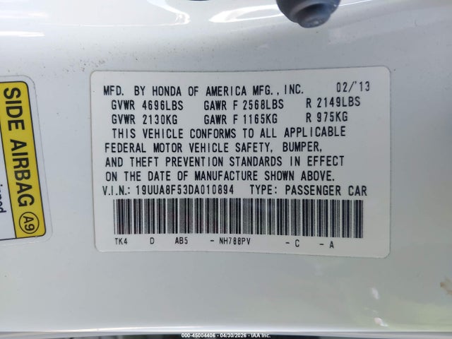 2013 Acura Tl 3.5 მანქანა იყიდება აუქციონზე, vin: 19UUA8F53DA010894, აუქციონის ნომერი: 45004406