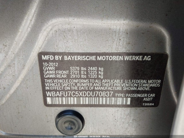 Продажа на аукционе авто 2013 Bmw 535i Xdrive, vin: WBAFU7C5XDDU70837, номер лота: 45004409