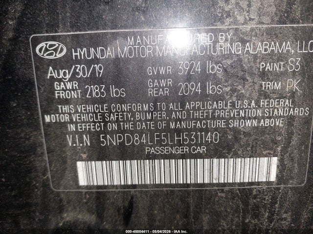 Aukcja sprzedaży 2020 Hyundai Elantra Sel, vin: 5NPD84LF5LH531140, numer aukcji: 45004411