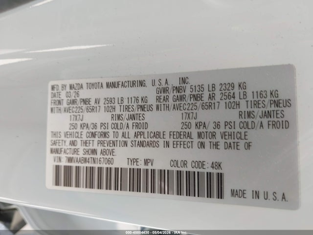 45004430 :رقم المزاد ، 7MMVAABW4TN167060 vin ، 2026 Mazda Cx-50 Hybrid Preferred مزاد بيع