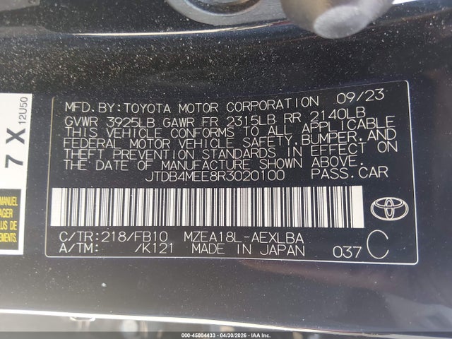 Toyota COROLLA LE 2024 JTDB4MEE8R3020100 Image 9