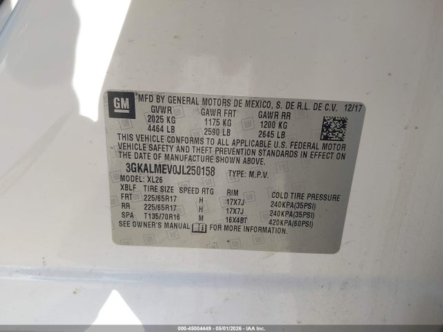 2018 Gmc Terrain Sle მანქანა იყიდება აუქციონზე, vin: 3GKALMEV0JL250158, აუქციონის ნომერი: 45004449