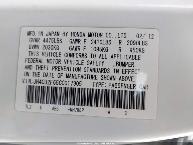 Aukcja sprzedaży 2012 Acura Tsx 2.4, vin: JH4CU2F65CC017905, numer aukcji: 45004460