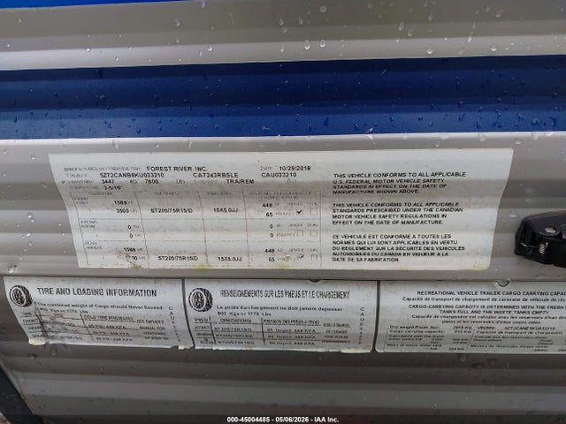 45004485 :رقم المزاد ، 5ZT2CANB6KU033210 vin ، 2019 Forest River Coachmen Catalina مزاد بيع