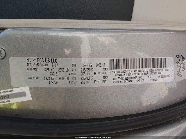 Aukcja sprzedaży 2017 Chrysler Pacifica Touring-l, vin: 2C4RC1BG1HR803058, numer aukcji: 45004493