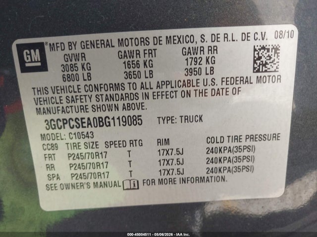 Продажа на аукционе авто 2011 Chevrolet Silverado 1500 Lt, vin: 3GCPCSEA0BG119085, номер лота: 45004511