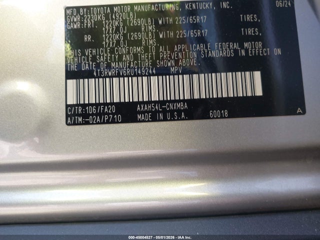 Продажа на аукционе авто 2024 Toyota Rav4 Hybrid Xle, vin: 4T3RWRFV6RU149244, номер лота: 45004527