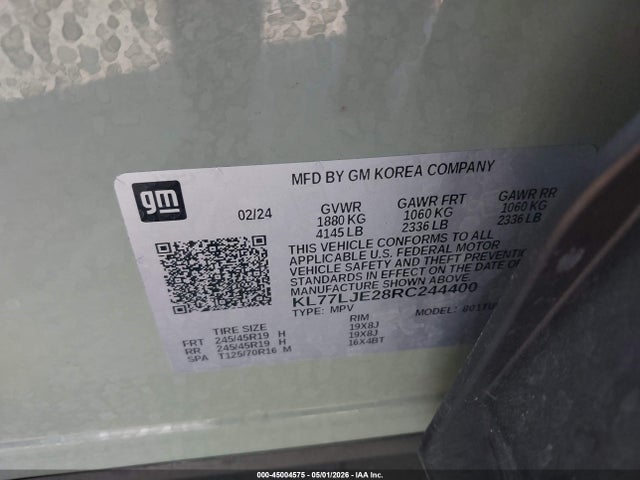 Aukcja sprzedaży 2024 Chevrolet Trax Fwd 2rs, vin: KL77LJE28RC244400, numer aukcji: 45004575