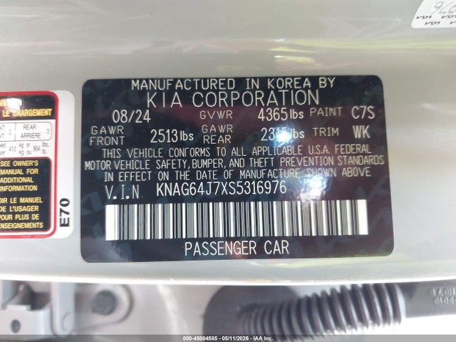 Aukcja sprzedaży 2025 Kia K5 Gt-line, vin: KNAG64J7XS5316976, numer aukcji: 45004585