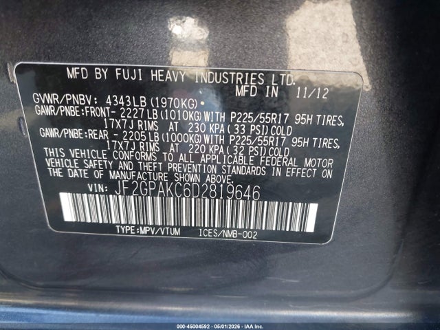 Продаж на аукціоні авто 2013 Subaru Xv Crosstrek 2.0i Limited, vin: JF2GPAKC6D2819646, номер лоту: 45004592