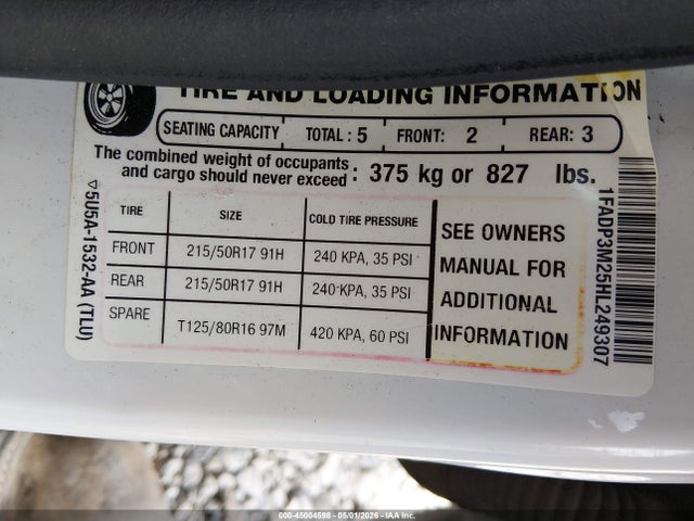 45004598 :رقم المزاد ، 1FADP3M25HL249307 vin ، 2017 Ford Focus Sel مزاد بيع