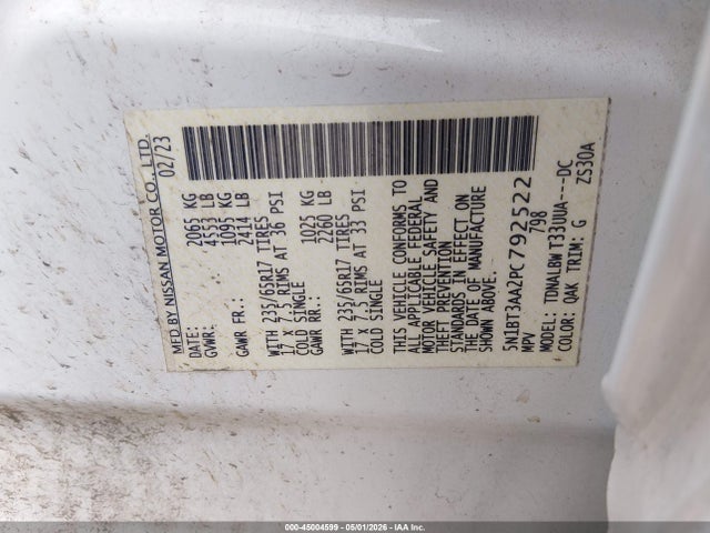 Aukcja sprzedaży 2023 Nissan Rogue S Fwd, vin: 5N1BT3AA2PC792522, numer aukcji: 45004599