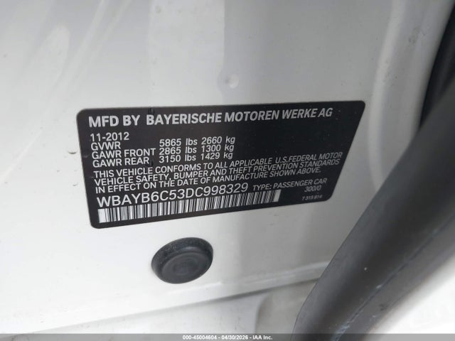 2013 Bmw 750i Xdrive მანქანა იყიდება აუქციონზე, vin: WBAYB6C53DC998329, აუქციონის ნომერი: 45004604