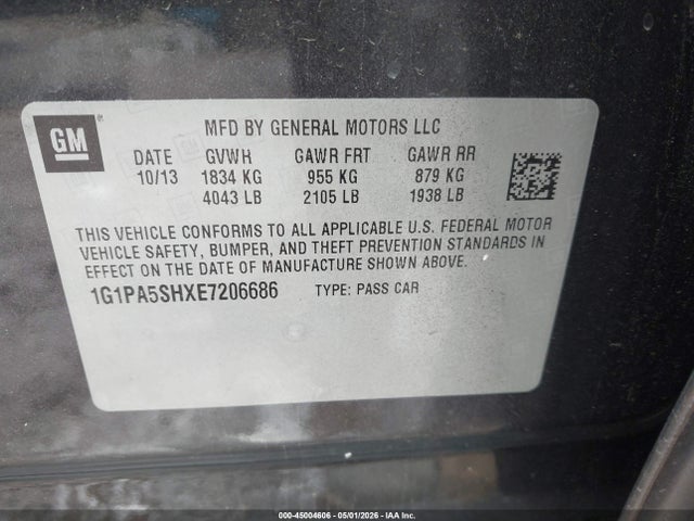 Aukcja sprzedaży 2014 Chevrolet Cruze Ls Auto, vin: 1G1PA5SHXE7206686, numer aukcji: 45004606