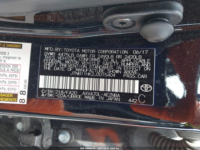 Продажа на аукционе авто 2018 Toyota Camry Le, vin: JTNB11HK2J3015404, номер лота: 45004659