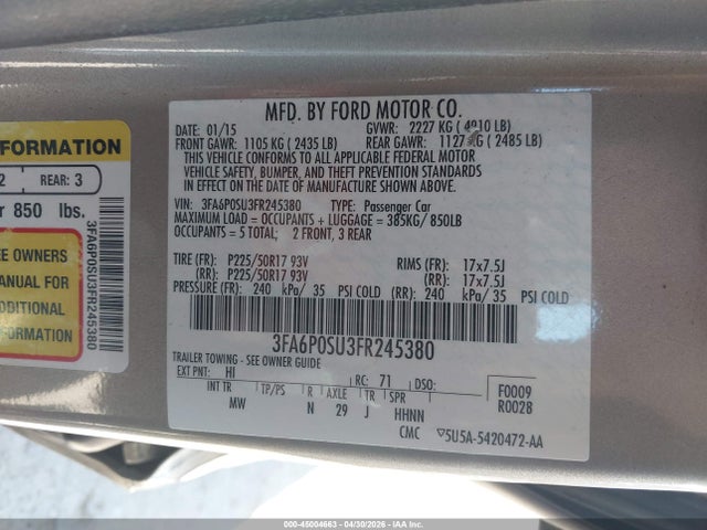 Ford Fusion Energi Titanium 2015 3FA6P0SU3FR245380 Image 9
