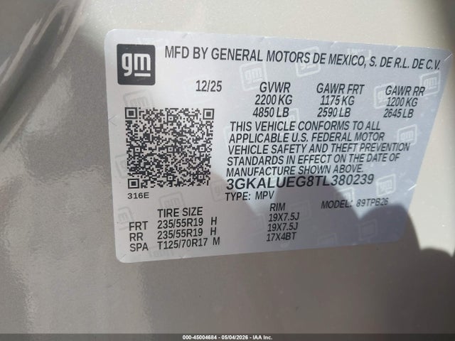 Aukcja sprzedaży 2026 Gmc Terrain Awd Elevation, vin: 3GKALUEG8TL380239, numer aukcji: 45004684