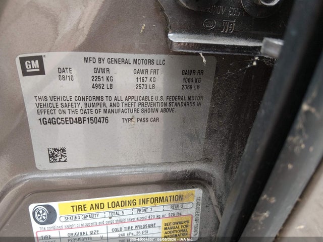45004697 :رقم المزاد ، 1G4GC5ED4BF150476 vin ، 2011 Buick Lacrosse Cxl مزاد بيع