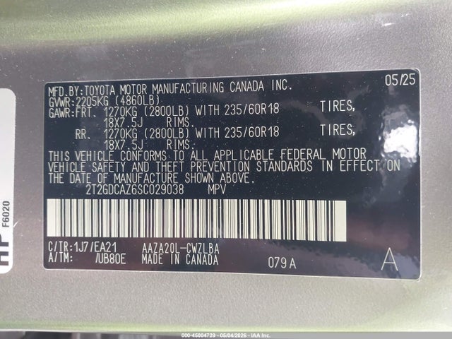 45004729 :رقم المزاد ، 2T2GDCAZ6SC029038 vin ، 2025 Lexus Nx 250 Premium مزاد بيع