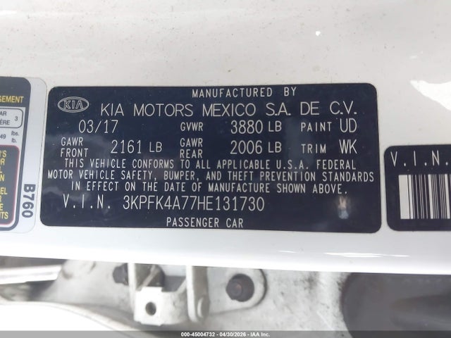 Продаж на аукціоні авто 2017 Kia Forte Lx, vin: 3KPFK4A77HE131730, номер лоту: 45004732
