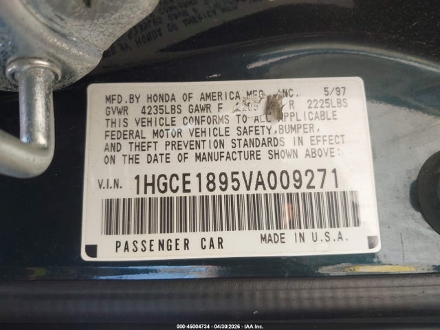 Продаж на аукціоні авто 1997 Honda Accord Ex, vin: 1HGCE1895VA009271, номер лоту: 45004734