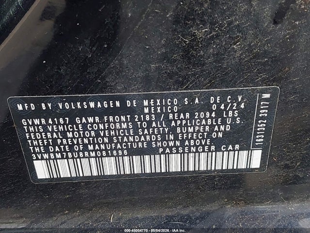 45004770 :رقم المزاد ، 3VWBM7BU8RM081696 vin ، 2024 Volkswagen Jetta 1.5t Sport مزاد بيع