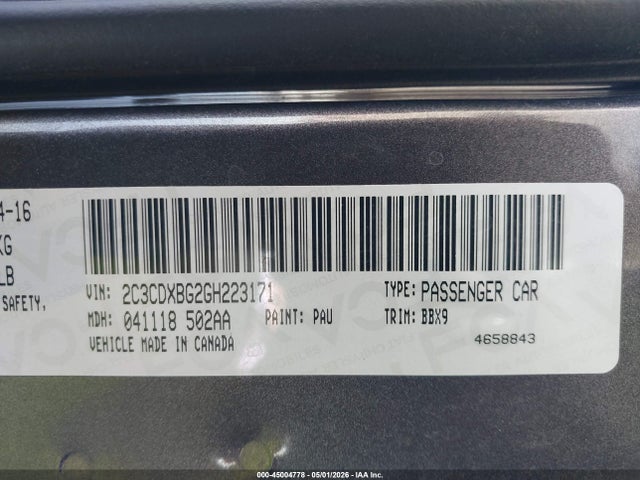 Auction sale of the 2016 Dodge Charger Se, vin: 2C3CDXBG2GH223171, lot number: 45004778