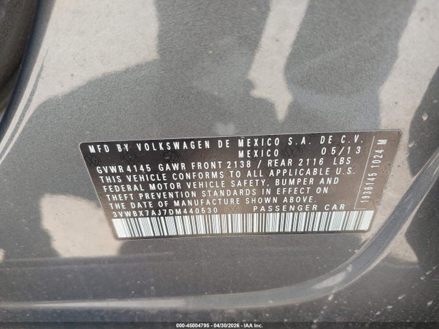 Aukcja sprzedaży 2013 Volkswagen Jetta 2.5l Se, vin: 3VWBX7AJ7DM440530, numer aukcji: 45004795