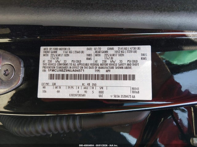 1FMCU9BZ9NUA94571 Ford Escape Se Hybrid
