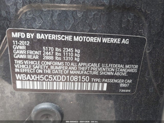 2013 Bmw 528i Xdrive მანქანა იყიდება აუქციონზე, vin: WBAXH5C5XDD108150, აუქციონის ნომერი: 45004822